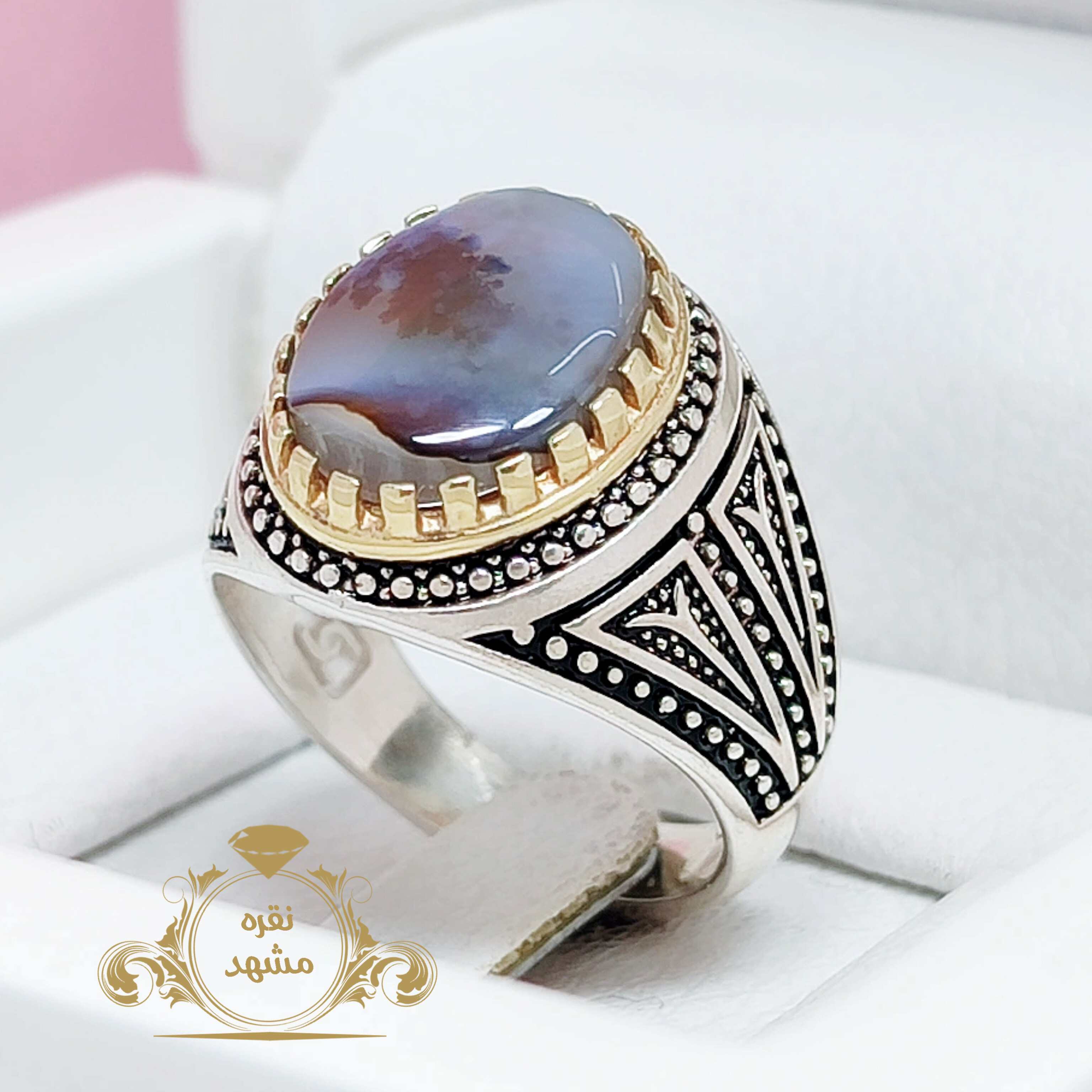 انگشتر نقره مردانه شجر بهاره کبود گل قهوه ای