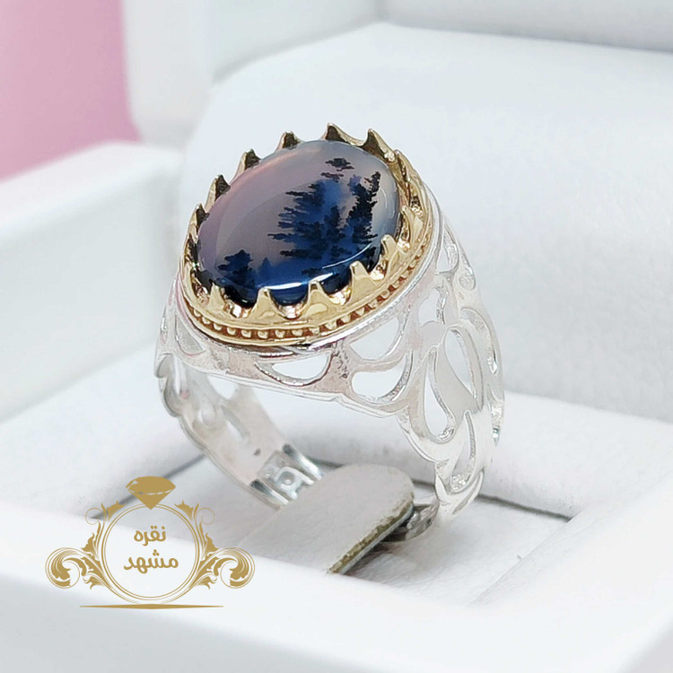 انگشتر شجر تیره مردانه شبکه کاری شده