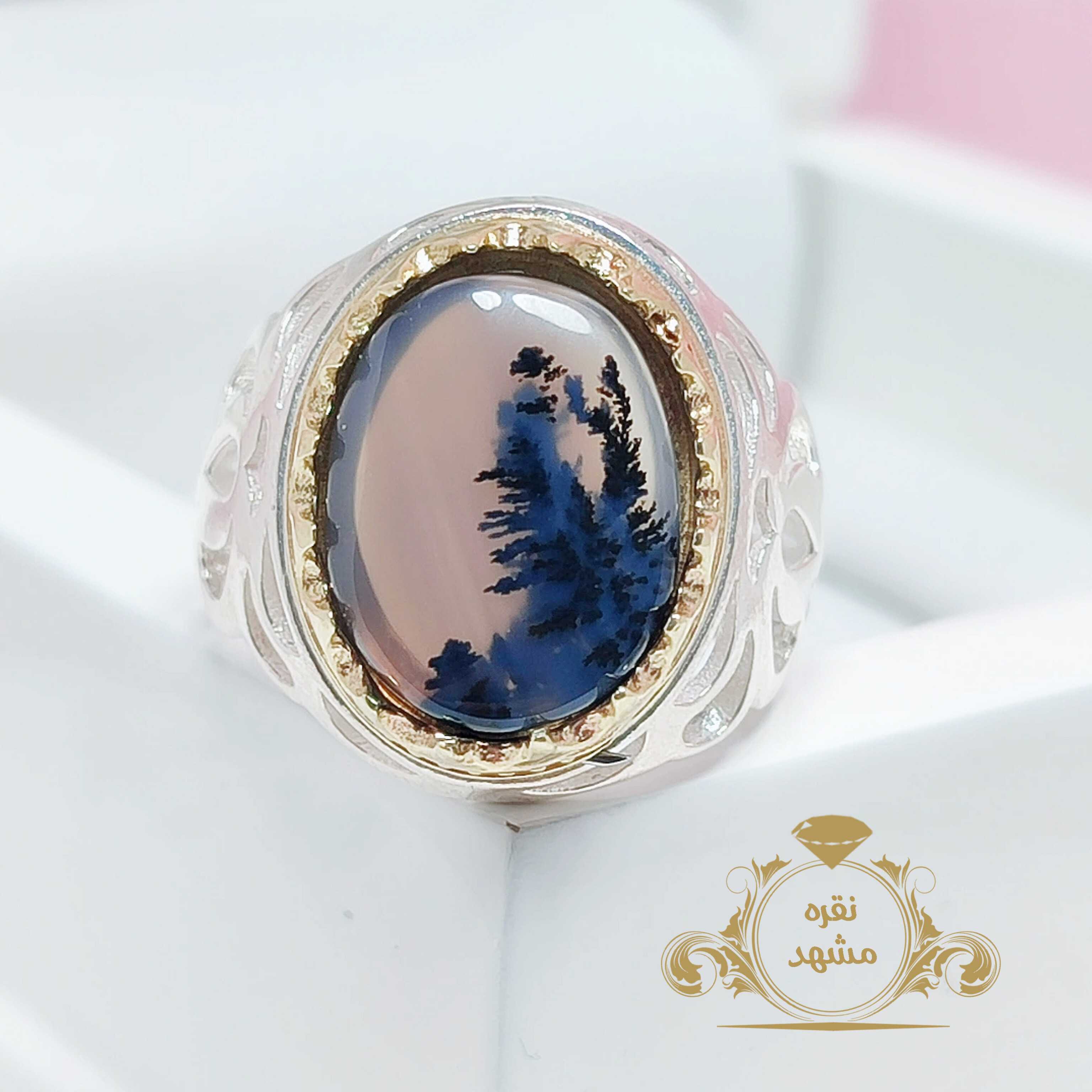 انگشتر شجر تیره مردانه شبکه کاری شده خاص