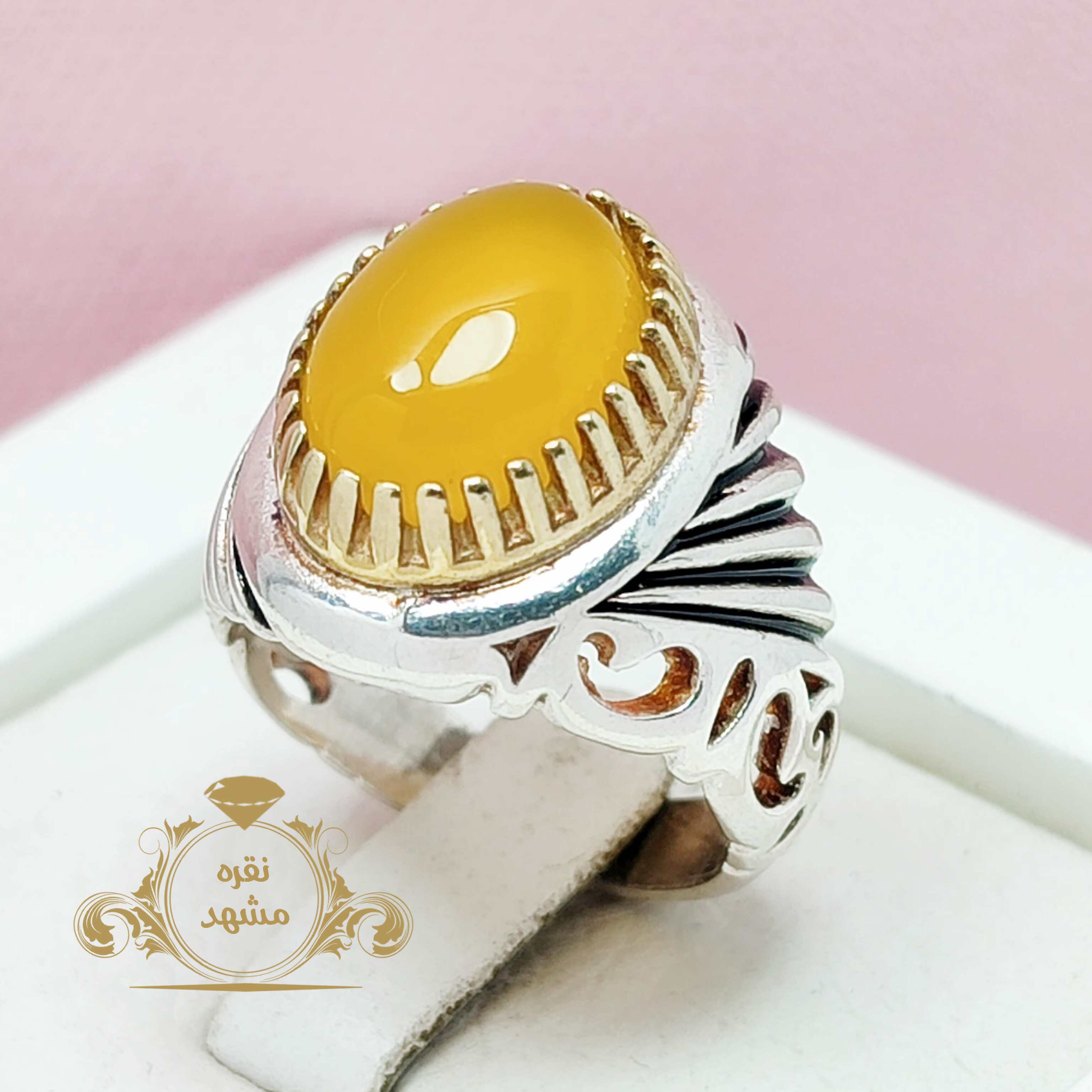 انگشتر نقره عقیق زرد جذاب خوش تراش