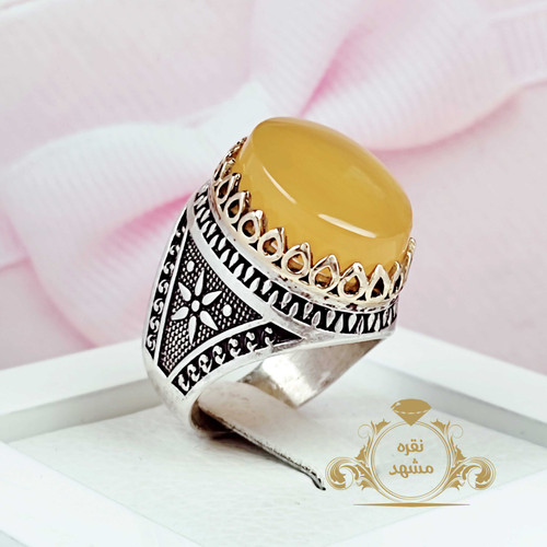 انگشتر مردانه نقره با نگین عقیق زرد