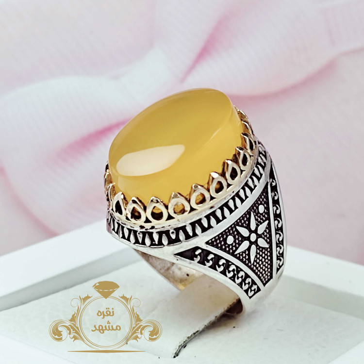 انگشتر نقره پرطرفدار رکاب ۶ پر با نگین عقیق زرد