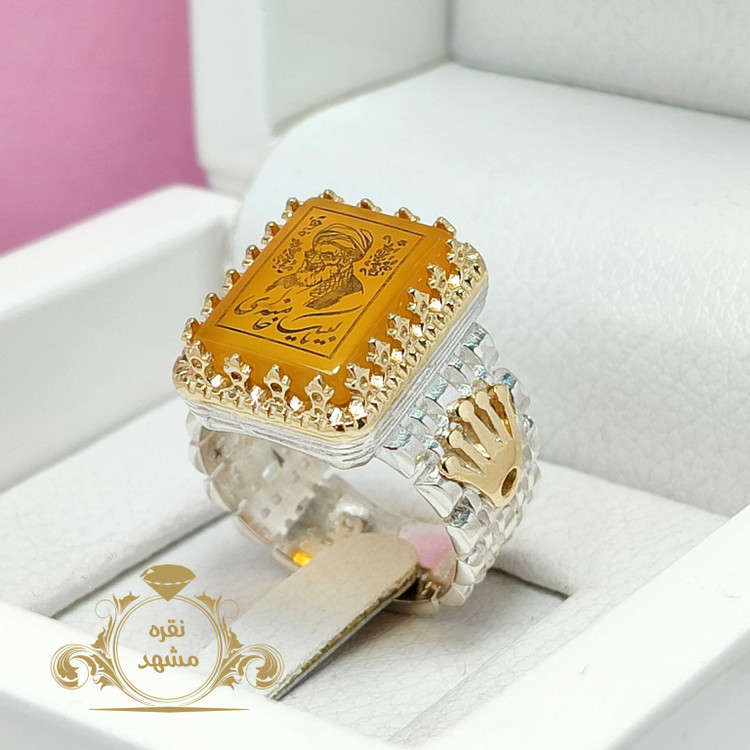 انگشتر رولکسی شمایل رهبر عقیق زرد اصلی