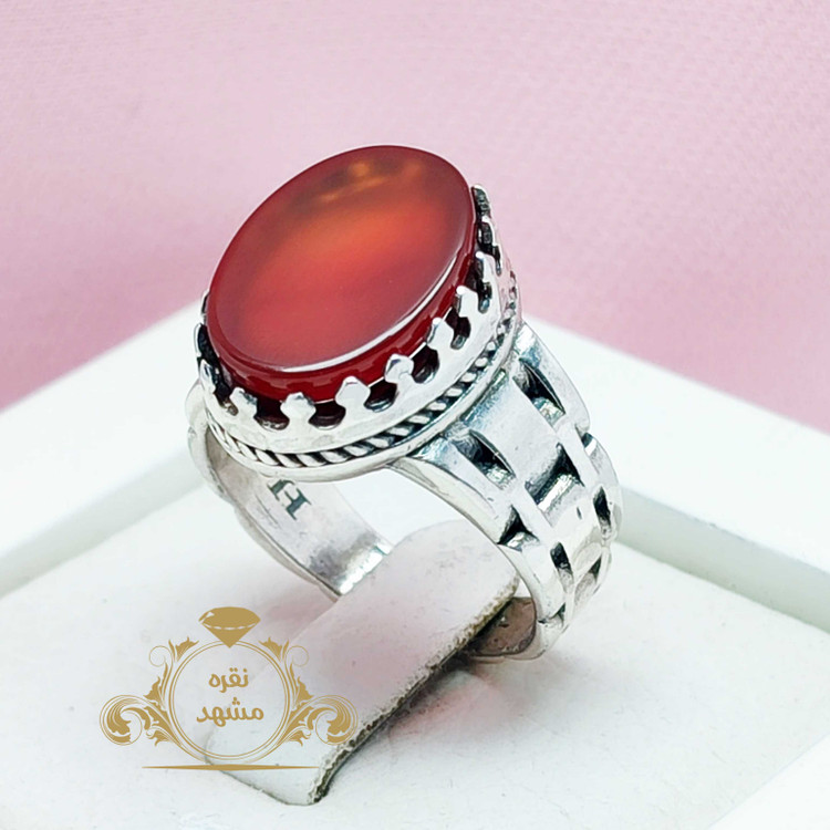 انگشتر مردانه عقیق سرخ اصلی تخت خوشرنگ مدل رولکس