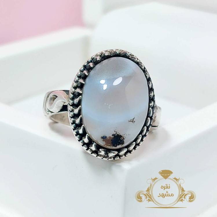 انگشتر نقره عقیق کبود شجری تک گل کوچولو