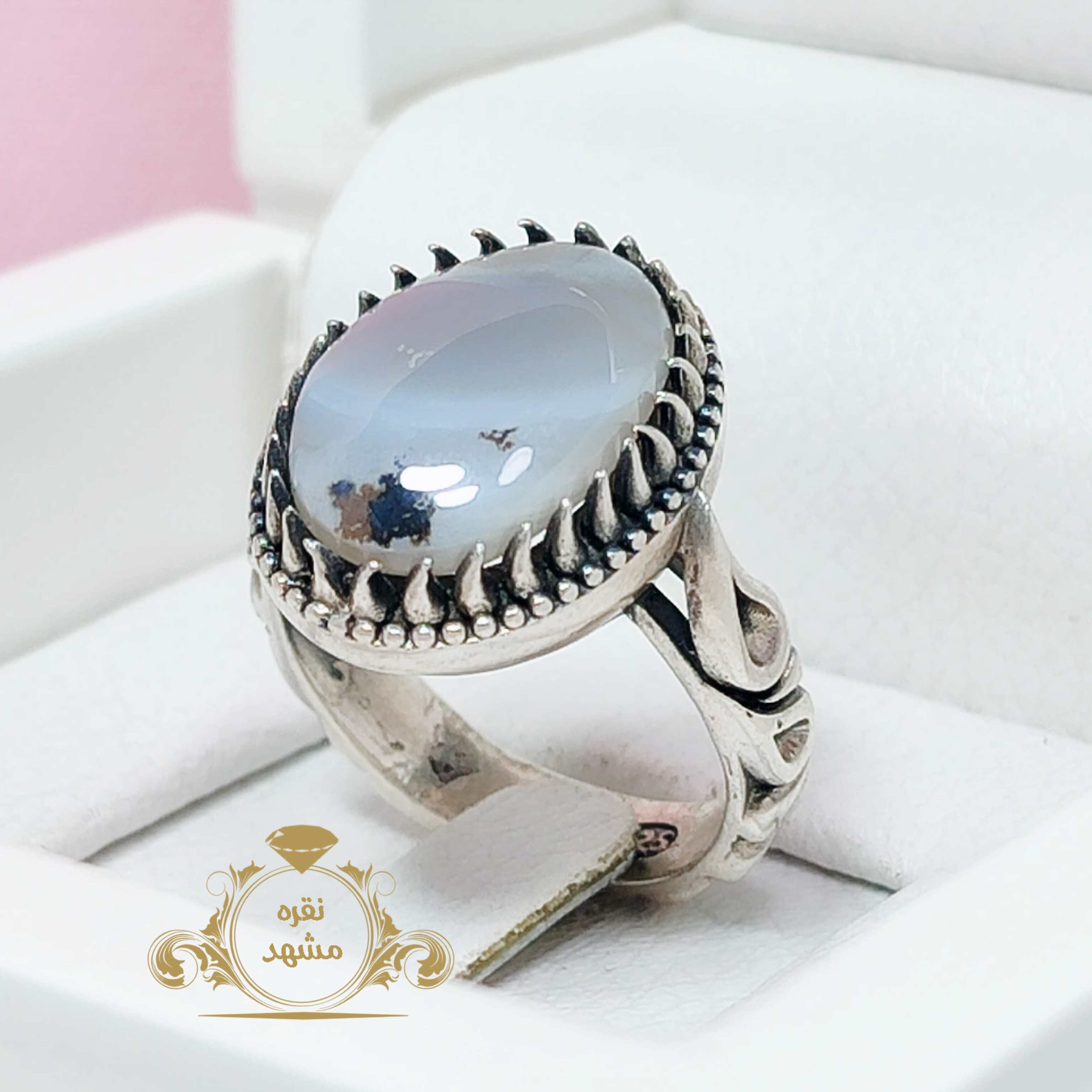 انگشتر مردانه عقیق کبود شجری تک گل کوچولو