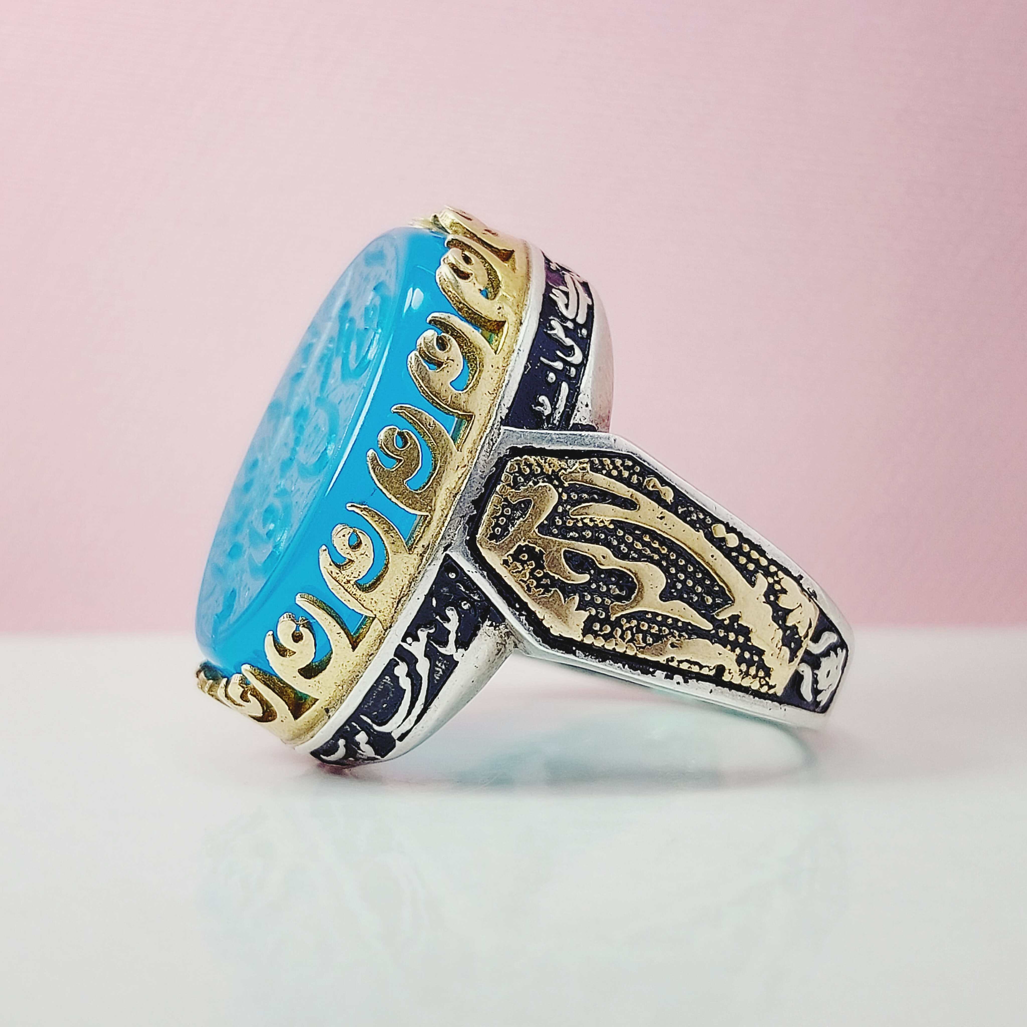 انگشتر آبی مردانه رکاب یاحیدر ذکر 5 تن