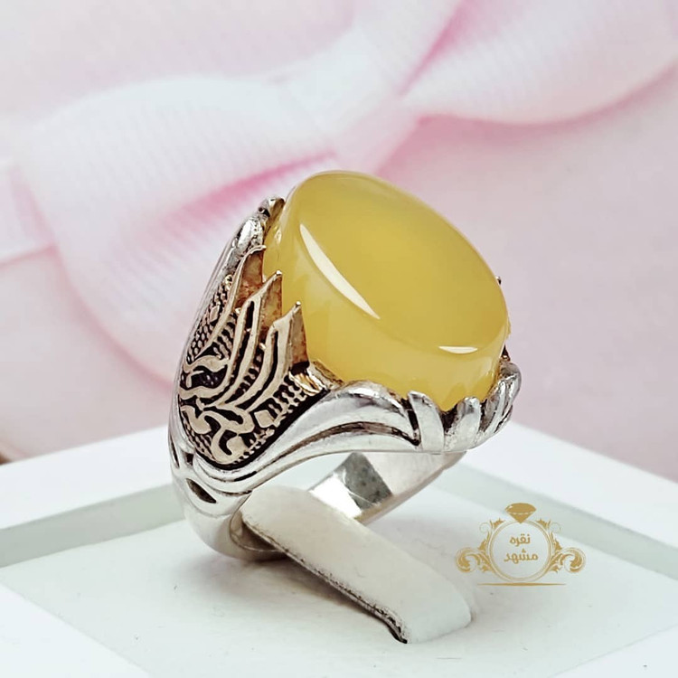 انگشتر مردانه عقیق زرد رکاب یا فاطمة الزهرا