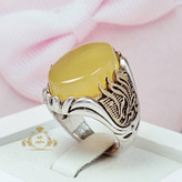 انگشتر مردانه عقیق زرد رکاب یا فاطمه الزهرا سمن تراش