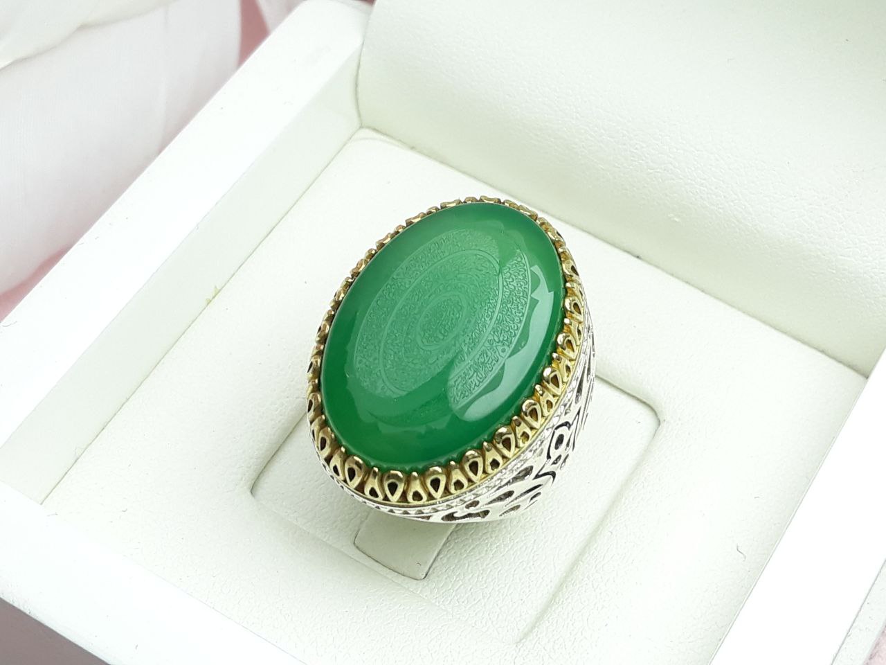 انگشتر 16 ذکر مردانه عقیق سبز رکاب نقره