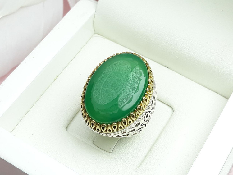 انگشتر 16 ذکر مردانه عقیق سبز رکاب نقره