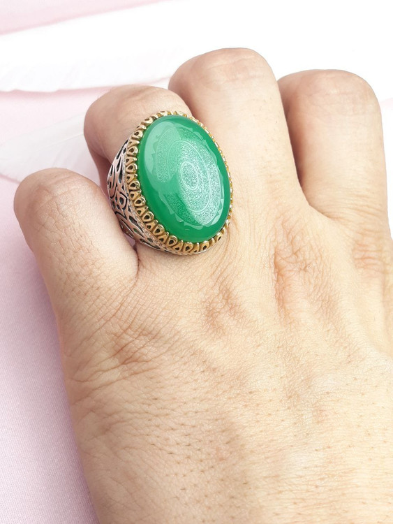 انگشتر 16 ذکر درشت مردانه عقیق سبز یمن تراش