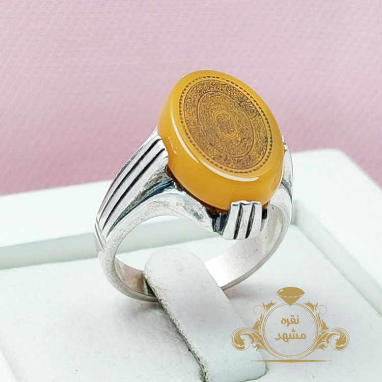انگشتر 16 ذکر مردانه عقیق زرد نقره اصل