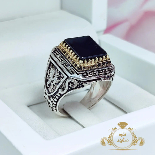 انگشتر مردانه عقیق سیاه اصل طرح پژو