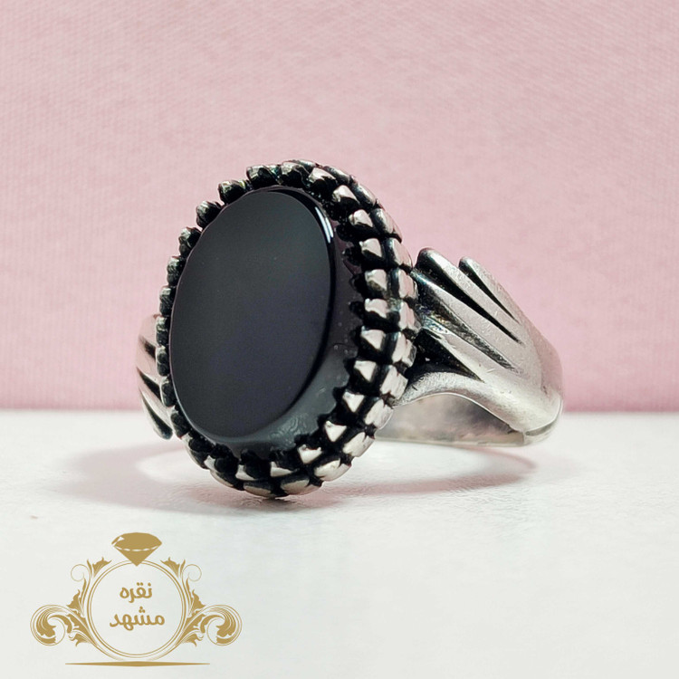 انگشتر نقره مردانه عقیق سیاه چهار مدل دست و دلبر