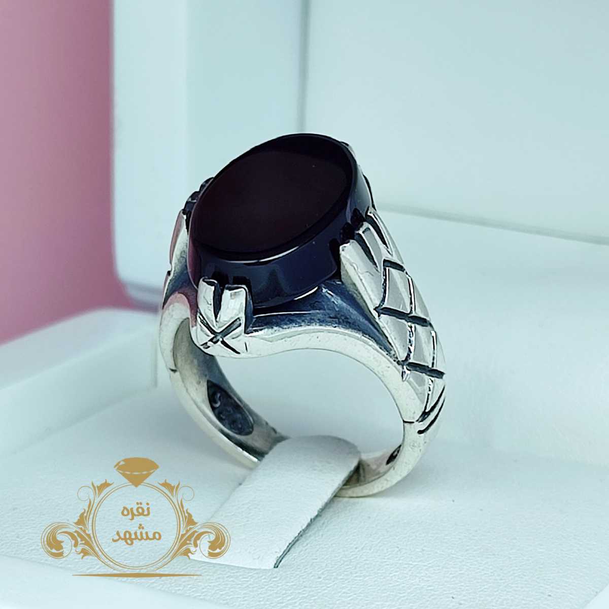 انگشتر عقیق سیاه انگشتر مردانه تراش ثبتی