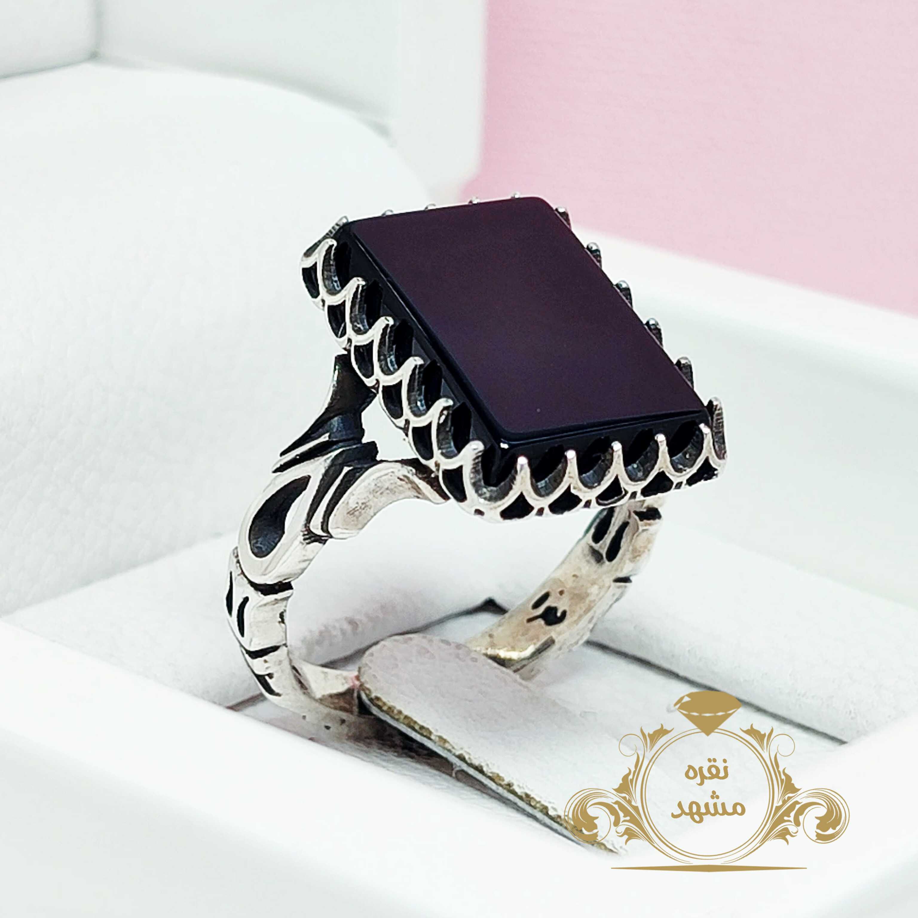 عقیق سیاه انگشتر مردانه چهارگوش اشکی