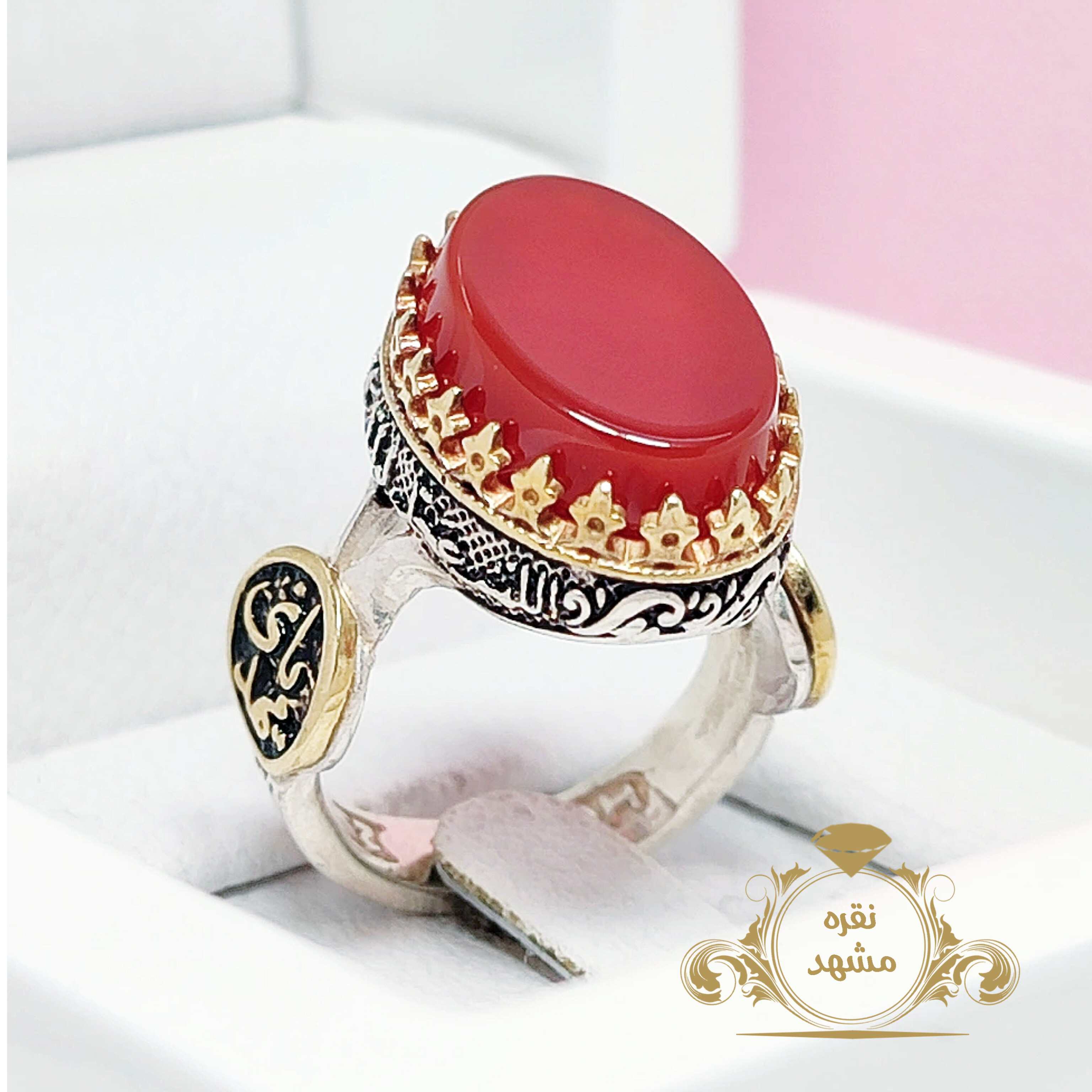 انگشتر مردانه عقیق سرخ اصلی یامهدی رکاب پر فروش