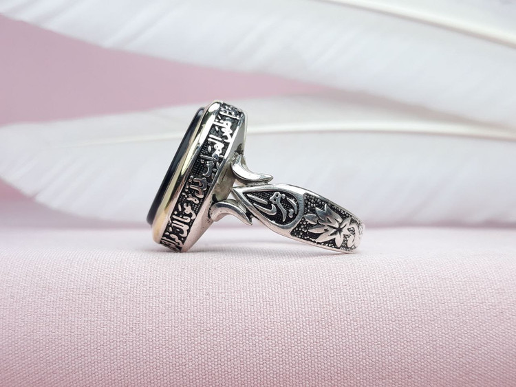 انگشتر نقره مردانه عقیق سیاه رکاب یازهرا