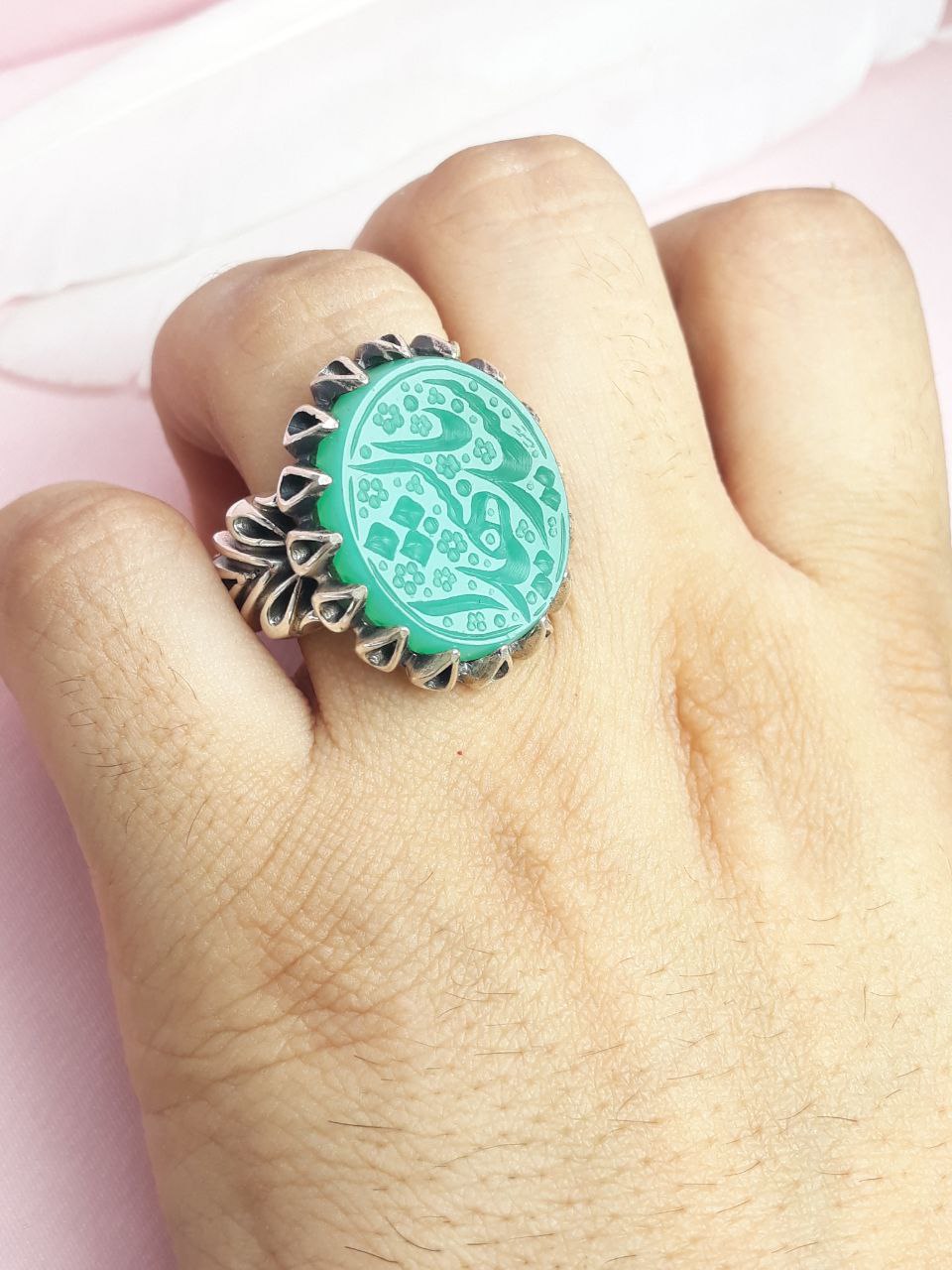 انگشتر مردانه نقره‌ عقیق سبز سید الشهدا