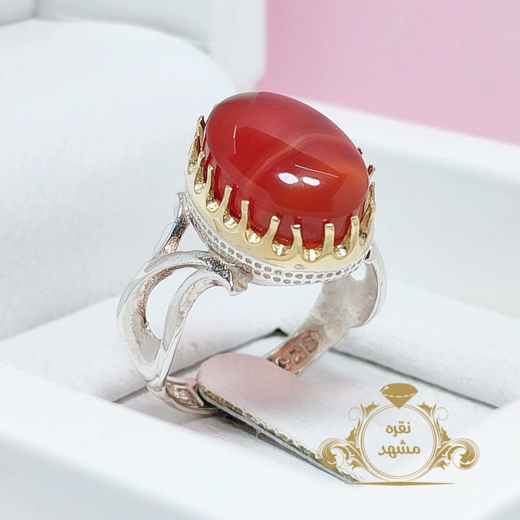 انگشتر نقره مردانه عقیق سرخ یمنی رگه دار