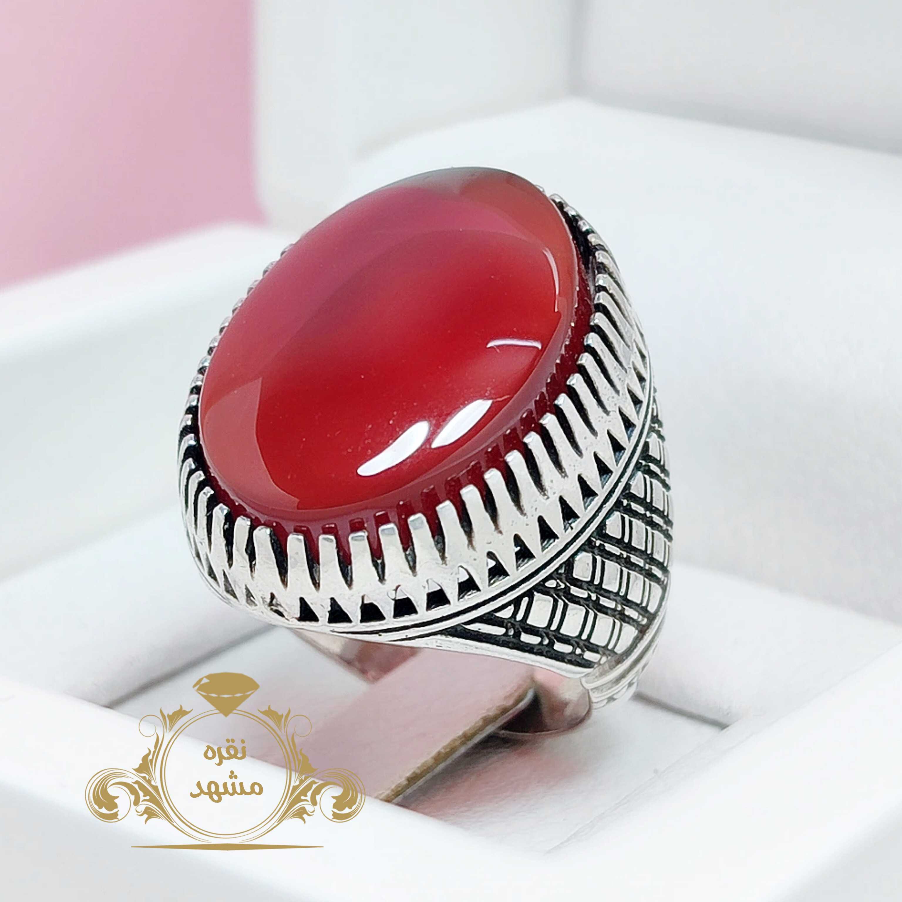انگشتر نقره مردانه عقیق سرخ اصلی و معدنی