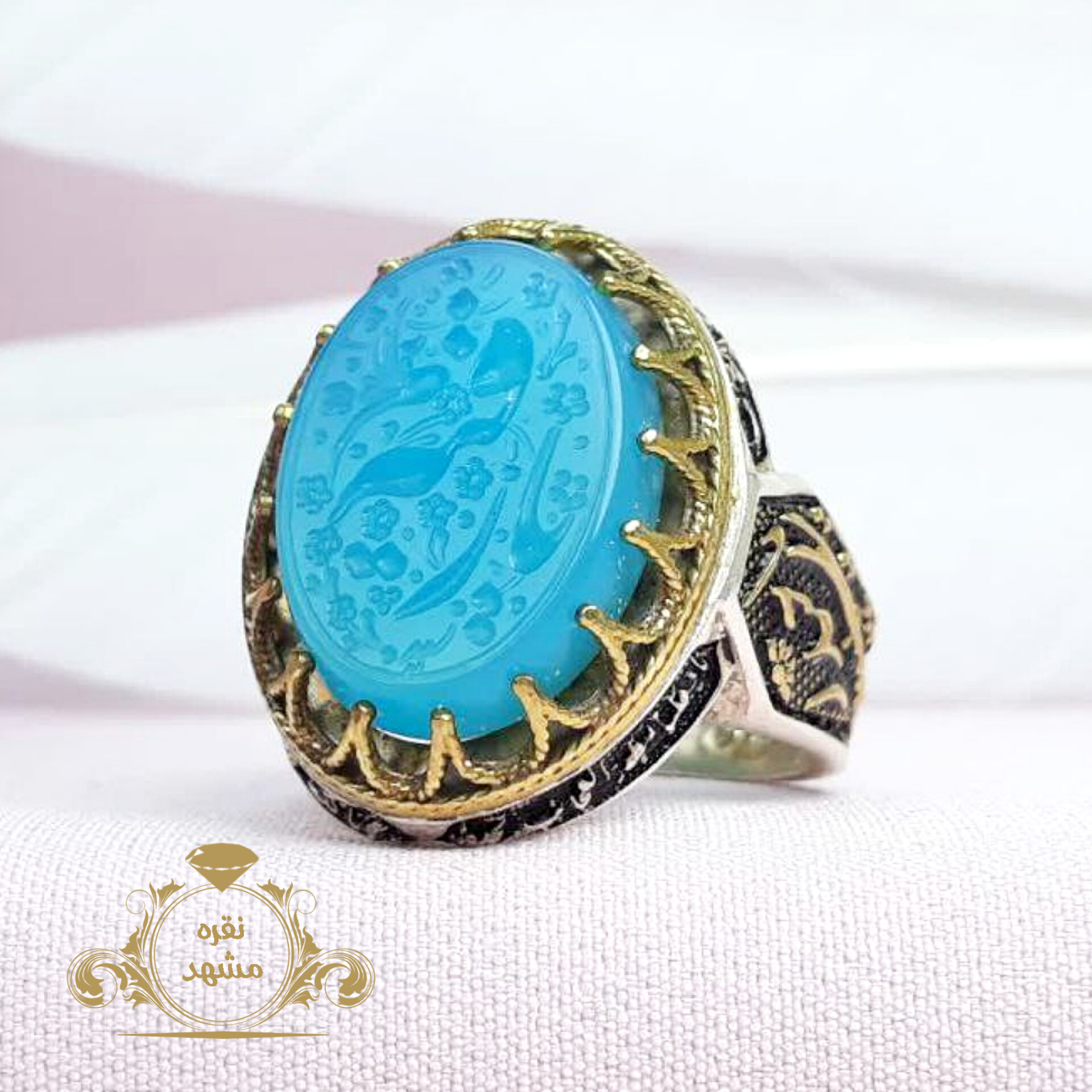 انگشتر یا رقیه انگشتر مردانه عقیق آبی نقره