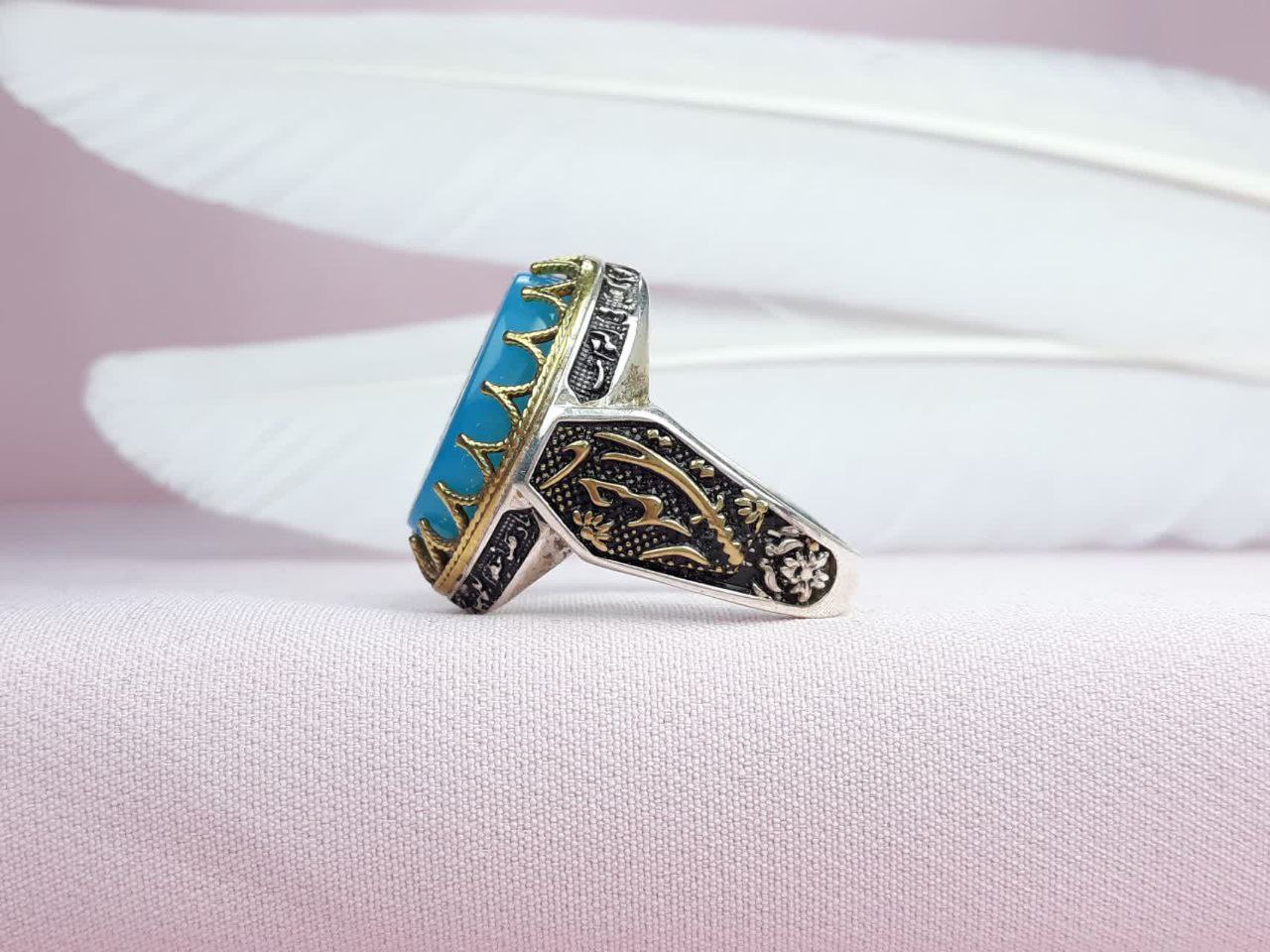 انگشتر یا رقیه انگشتر مردانه عقیق آبی اصل