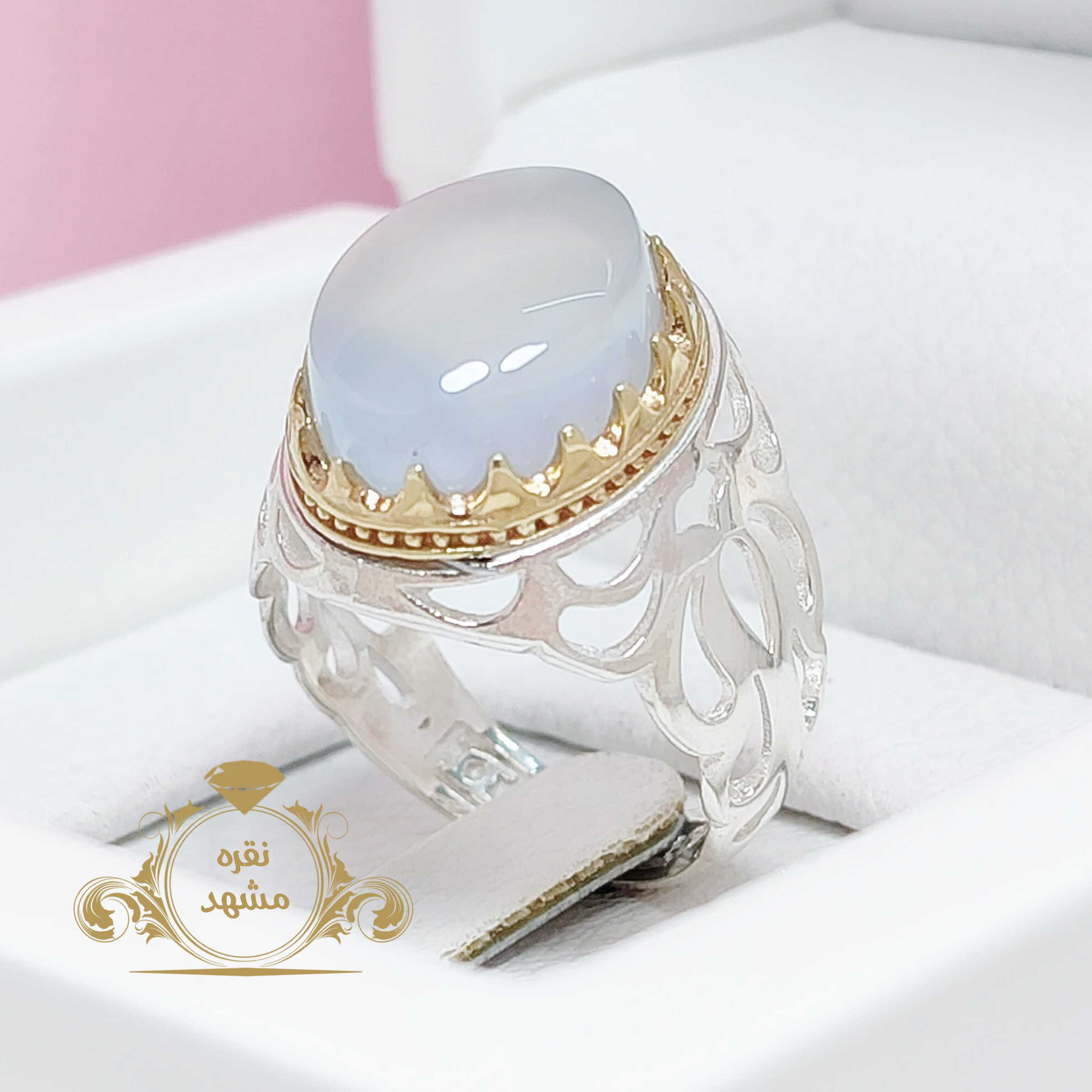 انگشتر مردانه عقیق کبود یمنی رکاب شبکه