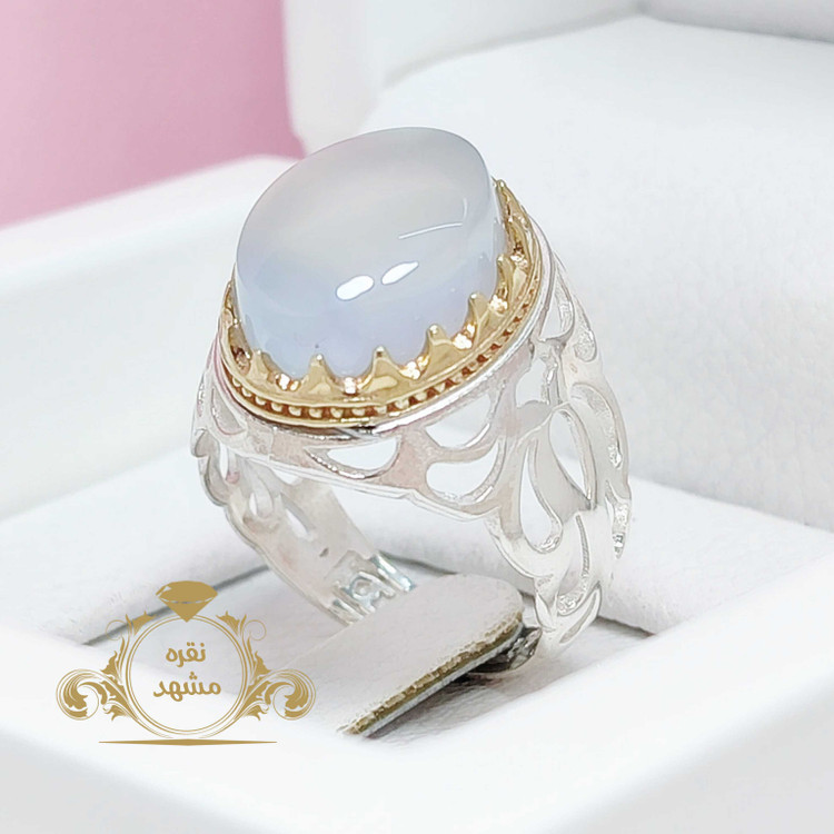 انگشتر مردانه عقیق کبود یمنی رکاب شبکه