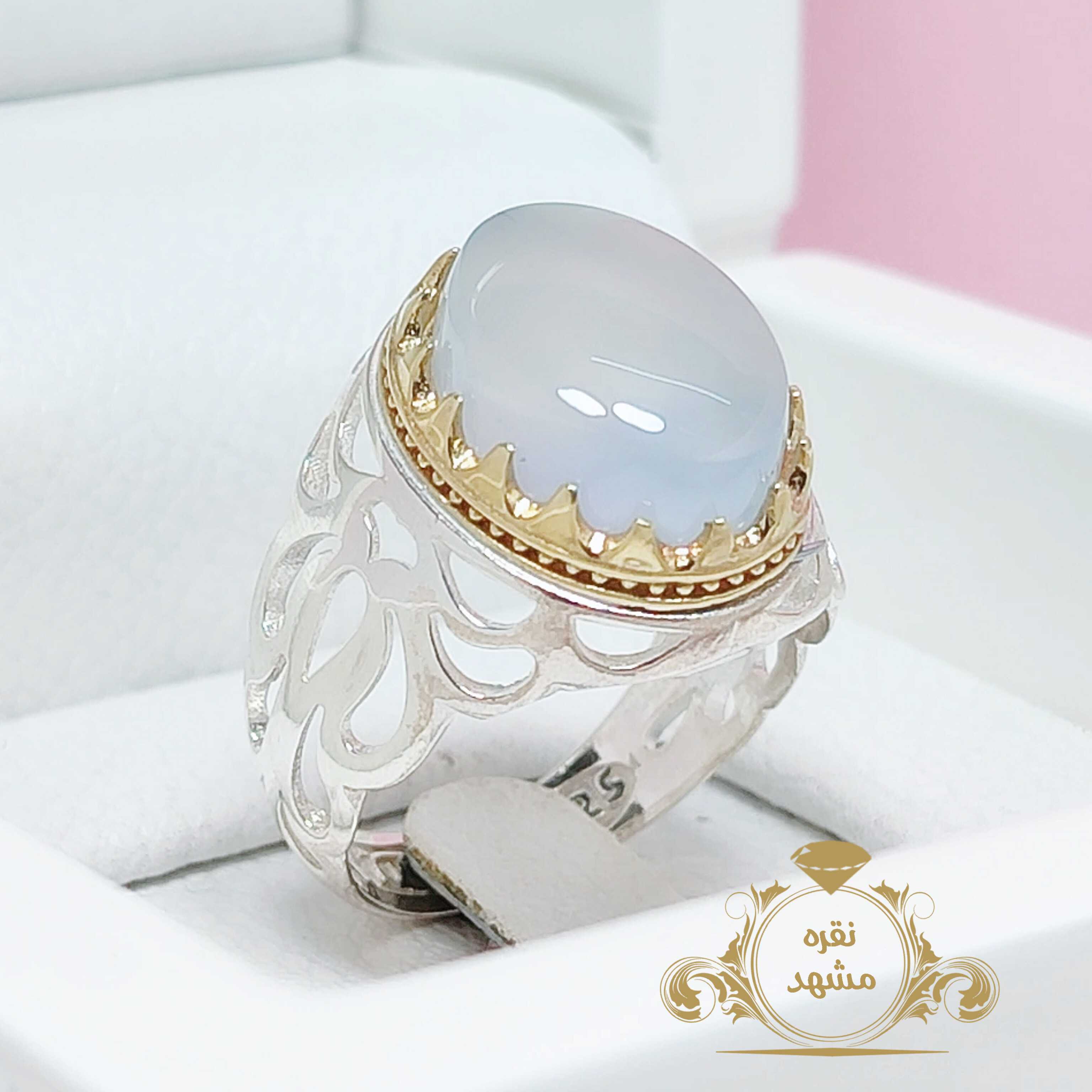 انگشتر مردانه عقیق کبود یمانی رکاب شبکه ای