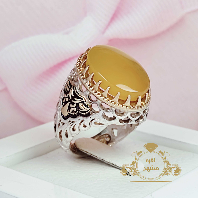 فروش ویژه انگشتر عقیق زرد شرف الشمس پولکی