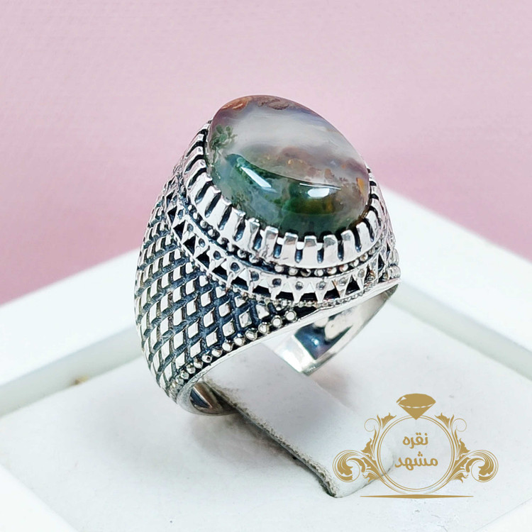 فروش انگشتر عقیق شجر بهاره نقره