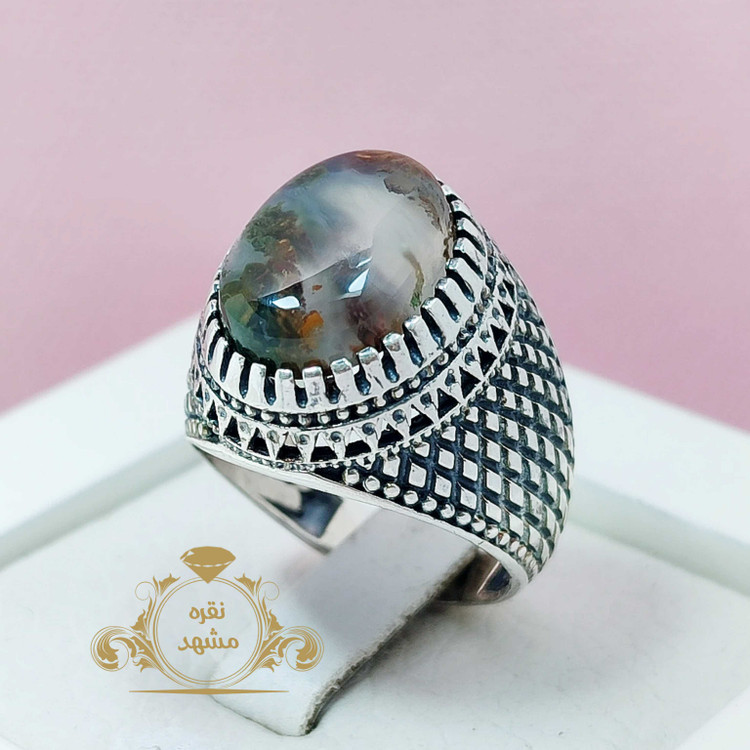 فروش ویژه انگشتر عقیق شجر بهاره نقره 925