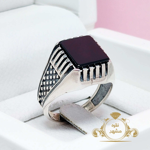 عقیق سیاه اصلی نقره مردانه چهارگوش