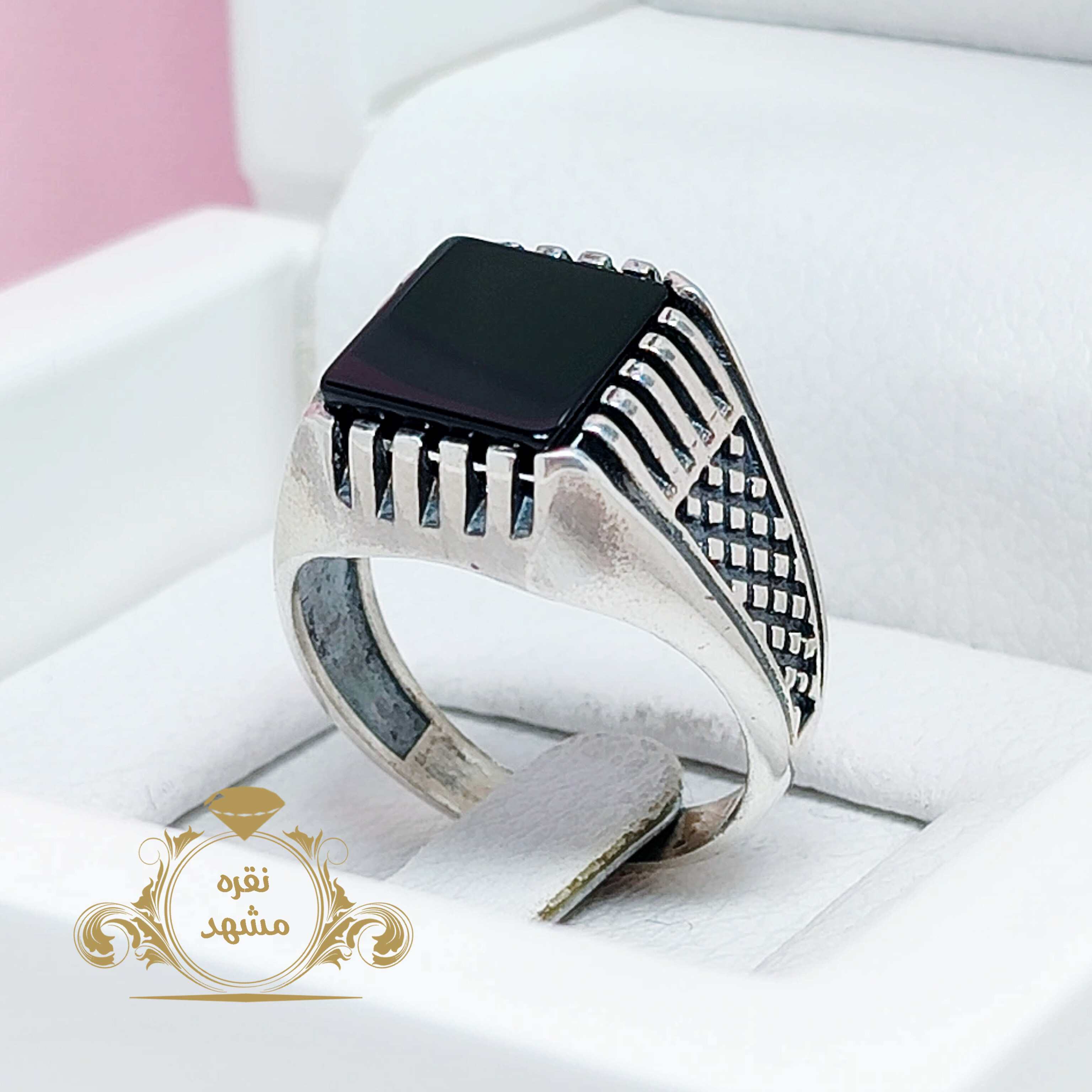 انگشتر سیاه اصلی نقره مردانه چهارگوش