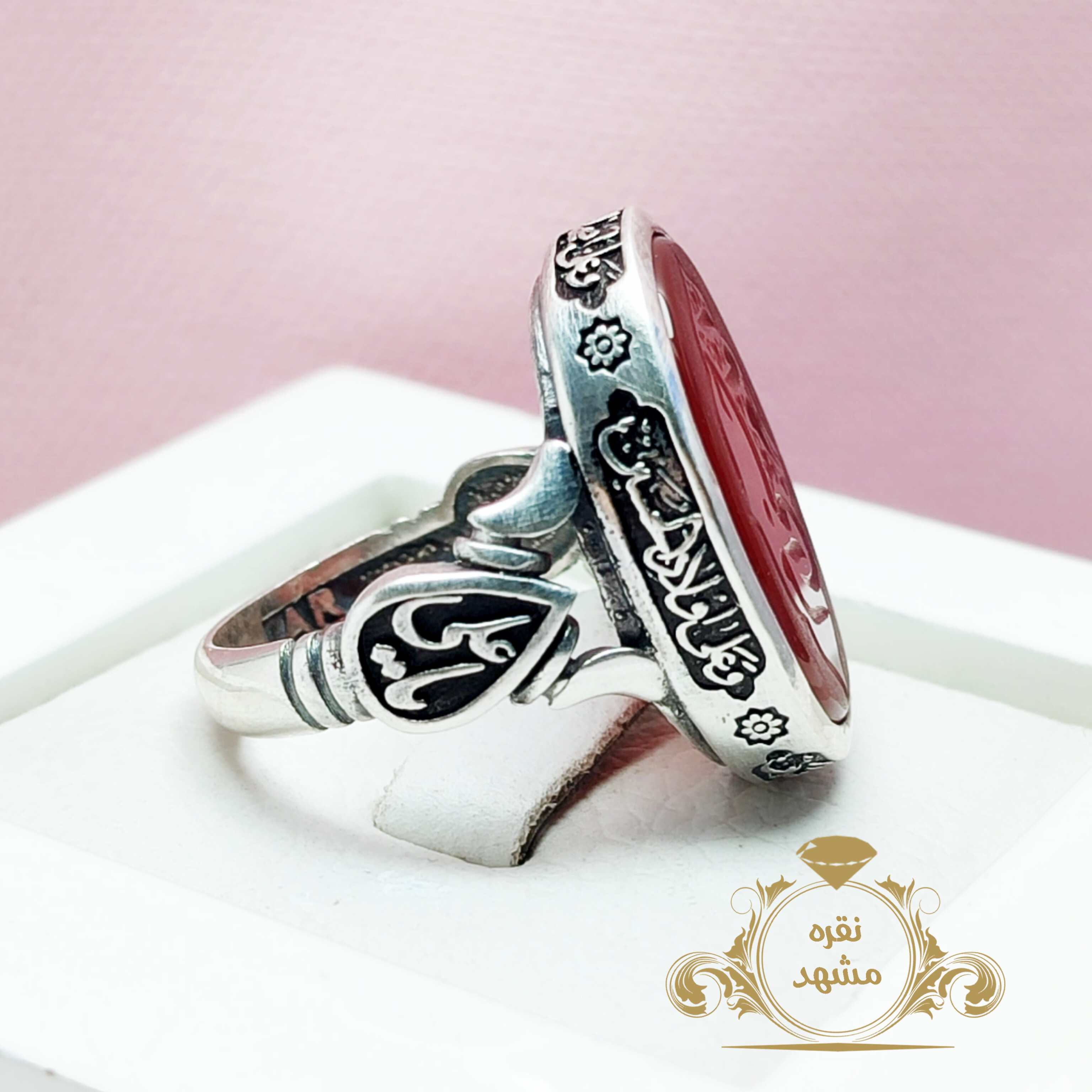 انگشتر مردانه ذکر امام حسنی ام عقیق سرخ اصل