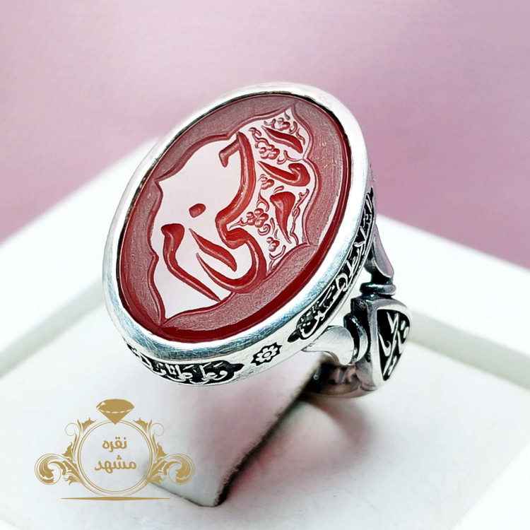 انگشتر حکاکی امام حسنی ام عقیق سرخ اصل