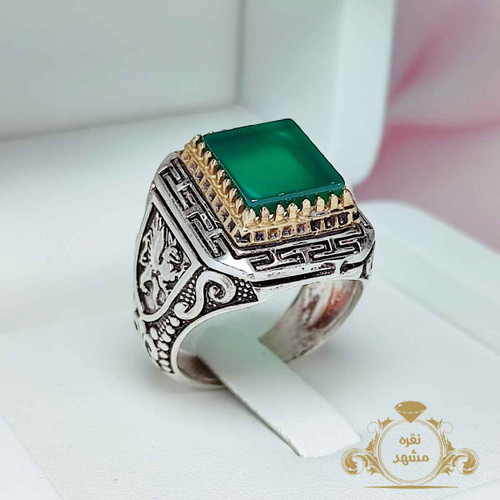 انگشتر مردانه عقیق سبز معدنی