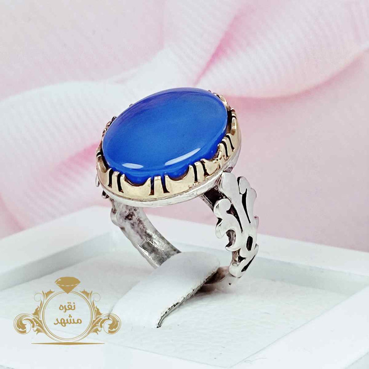 انگشتر عقیق آبی نقره مردانه اصلی معدنی