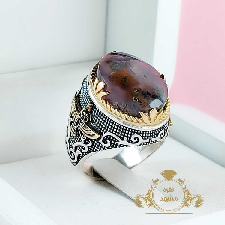 انگشتر فروهر شجر سوسنی تیره نقره مردانه اصلی معدنی