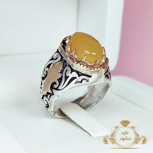 فروش ویژه انگشتر عقیق زرد جذاب مردانه