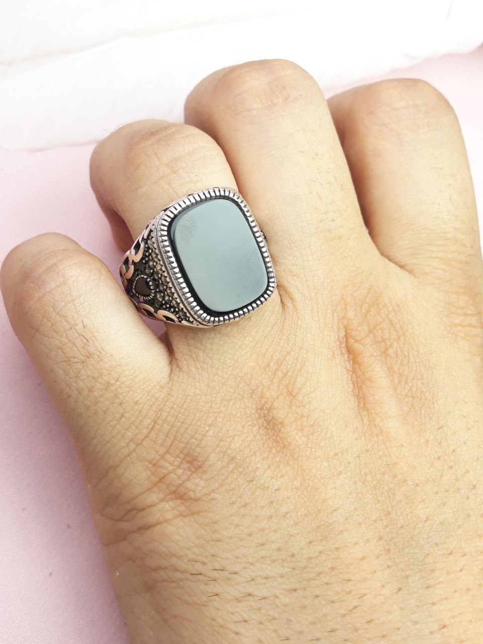 انگشتر طرح ترک نقره مردانه عقیق سیاه اسپرت