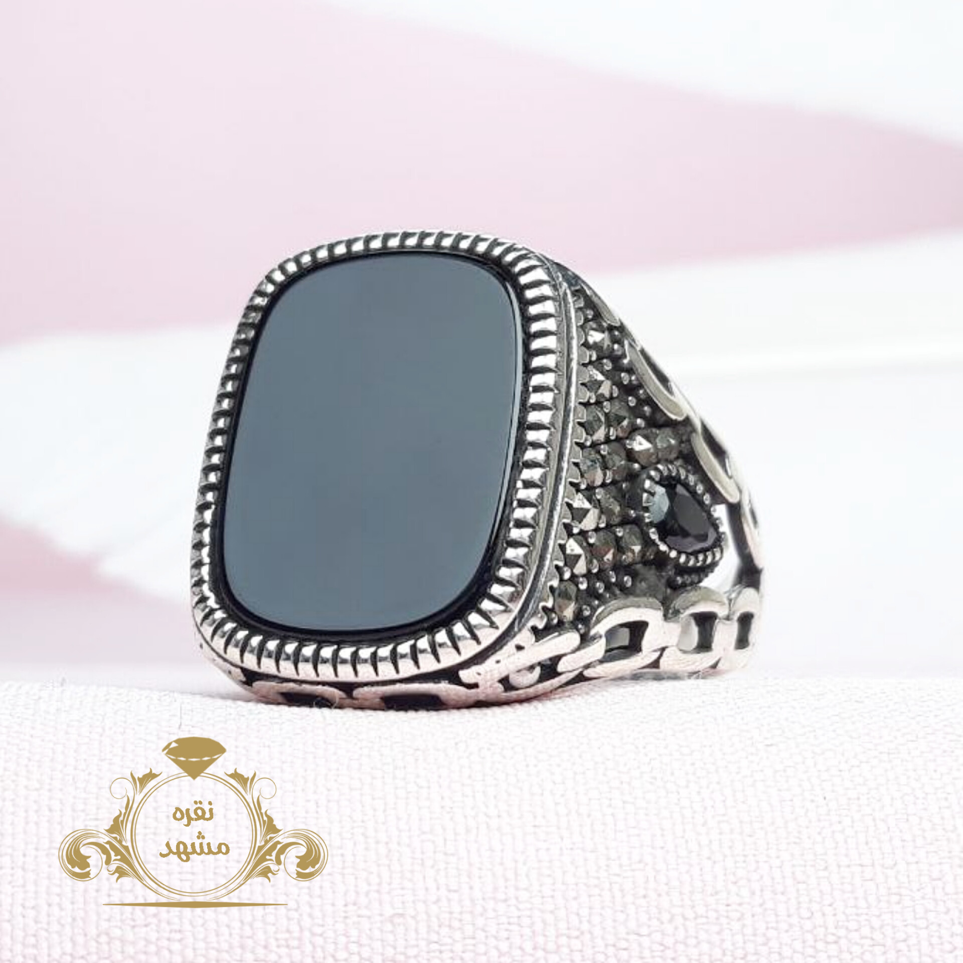 انگشتر طرح ترک مردانه عقیق سیاه اسپرت شیک