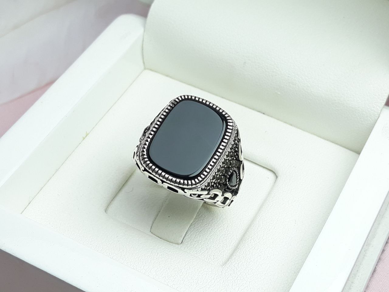 انگشتر طرح ترک شیک مردانه عقیق سیاه اسپرت