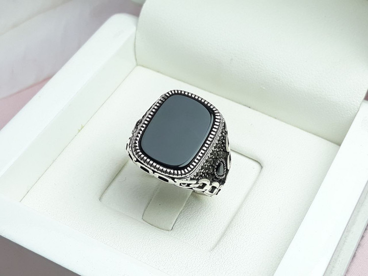 انگشتر طرح ترک شیک مردانه عقیق سیاه اسپرت