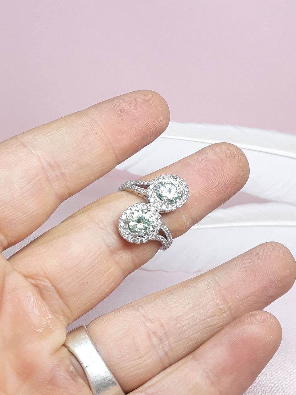 انگشتر زنانه نقره اصلی موزانایت روکش رادیوم