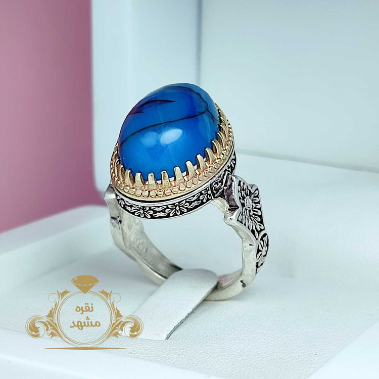 انگشتر مردانه دراگون آبی خوشرنگ تراش دامله