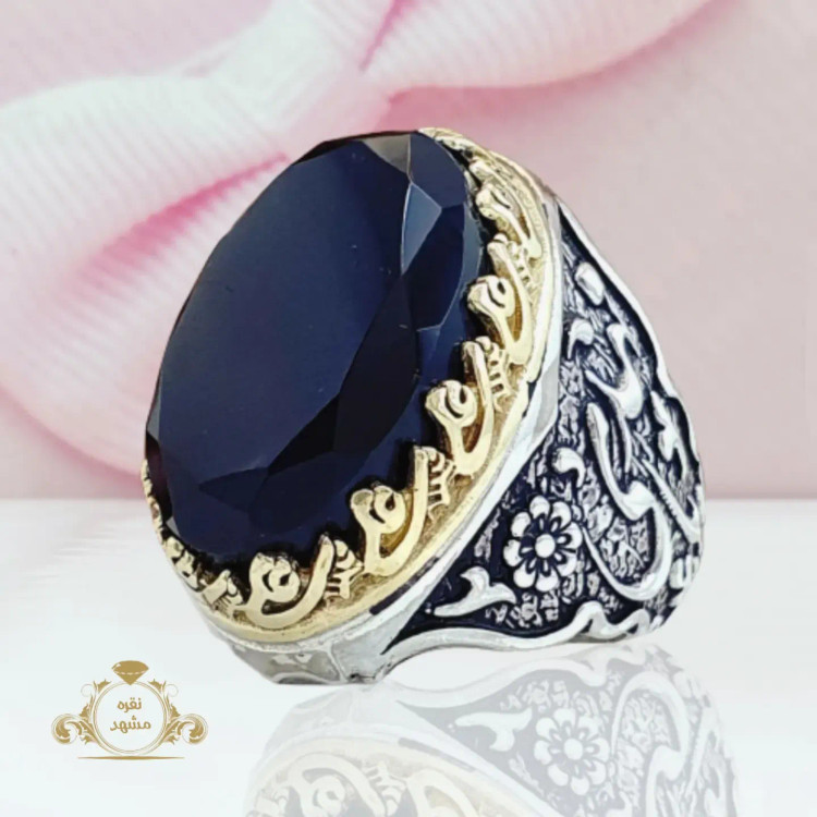 انگشتر مردانه عقیق سیاه تراس الماسی
