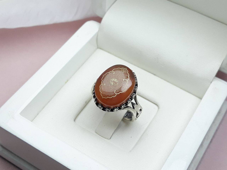 سوره یس انگشتر عقیق یمنی پرتقالی اصلی حکاکی لیزر